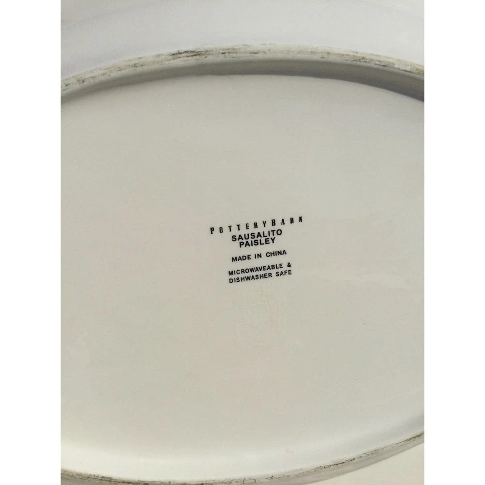 Pottery Barn sausalito paisley platter 19” serving ceramic white red floral boho